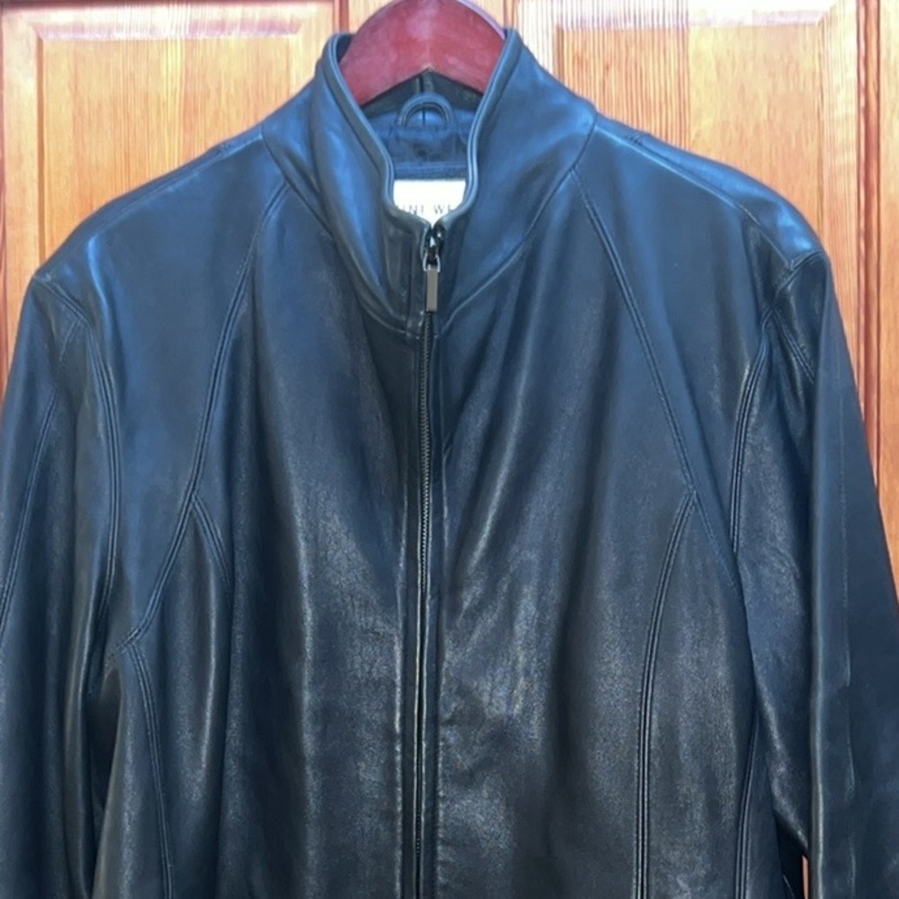 Nine West Women Separates 100% Smooth Black Leather Coat fully lined 2 slit pckt - Picture 12 of 17